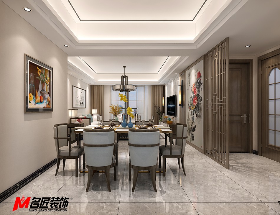 新中式风格室内装修设计效果图-南平中海寰宇三居123平米