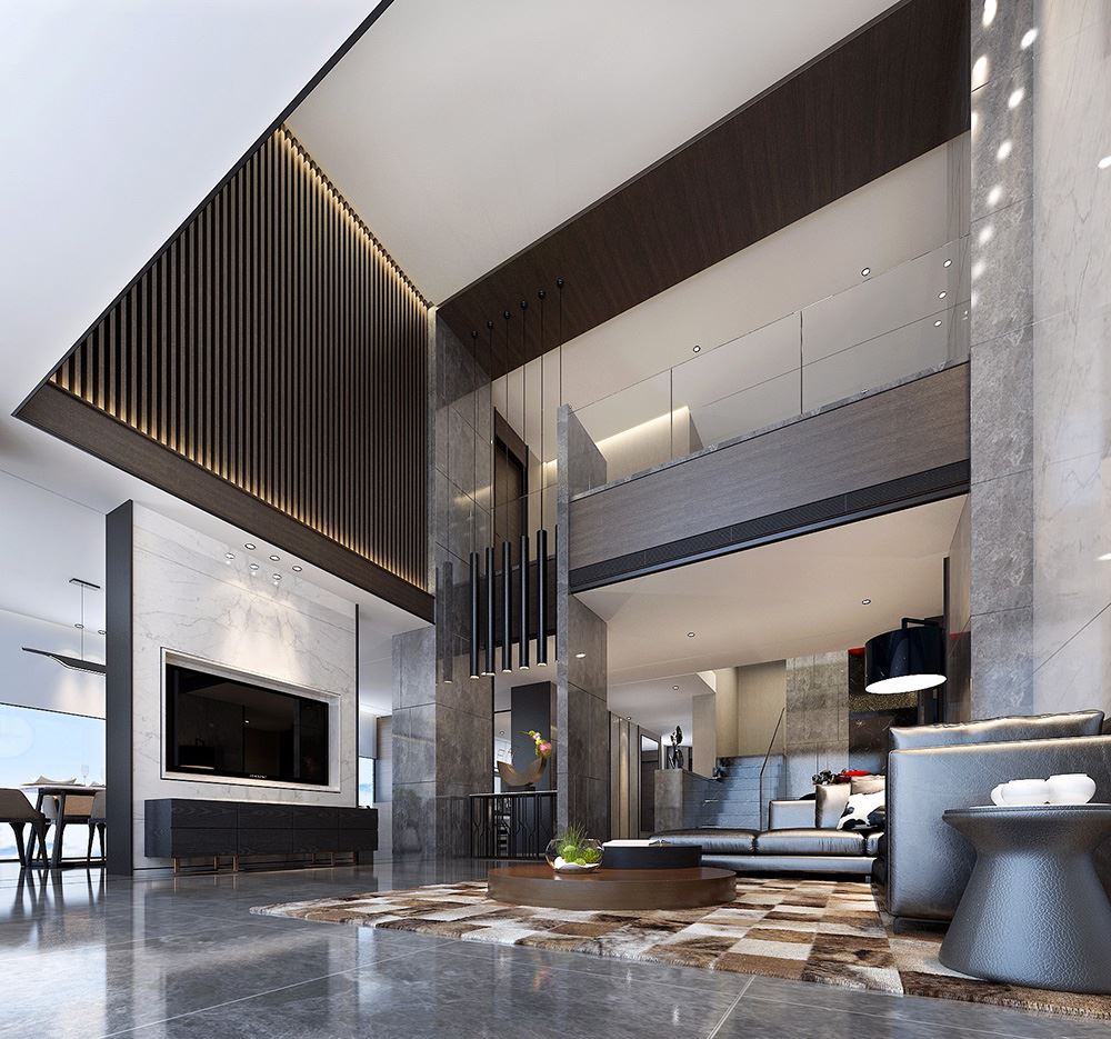 黑白灰现代简约风格室内装修效果图-南平天湖郦都别墅420平米